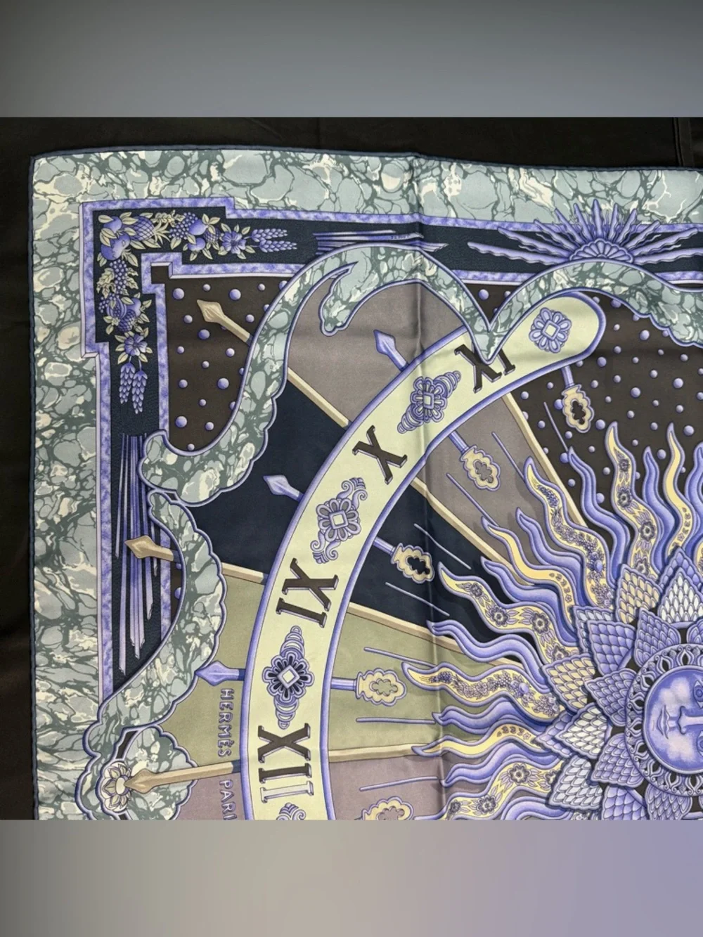 Hermes Silk Scarf Gloria Soli Purple Blue Grey Sun Moon Stars Solar Astrology - Picture 5 of 12